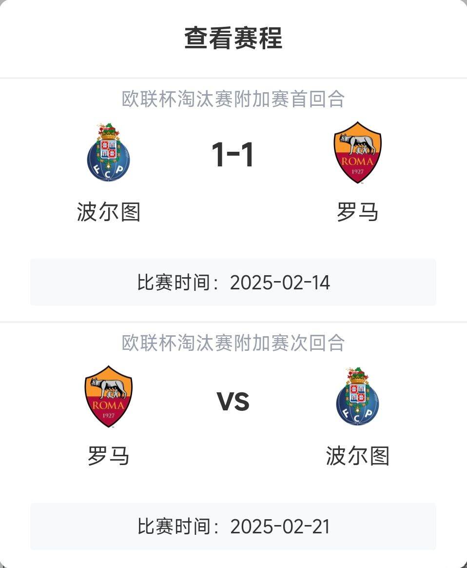  羅馬頂?shù)米?？意甲歐戰(zhàn)8隊3隊直通4隊出局，羅馬首回合1-1波爾圖