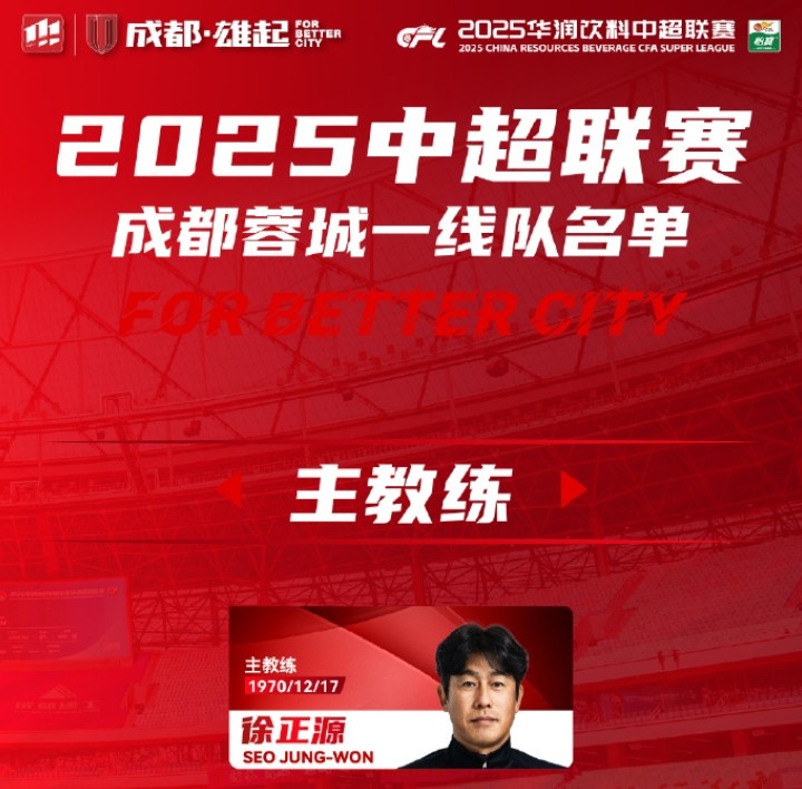  成都蓉城一線隊(duì)大名單出爐！