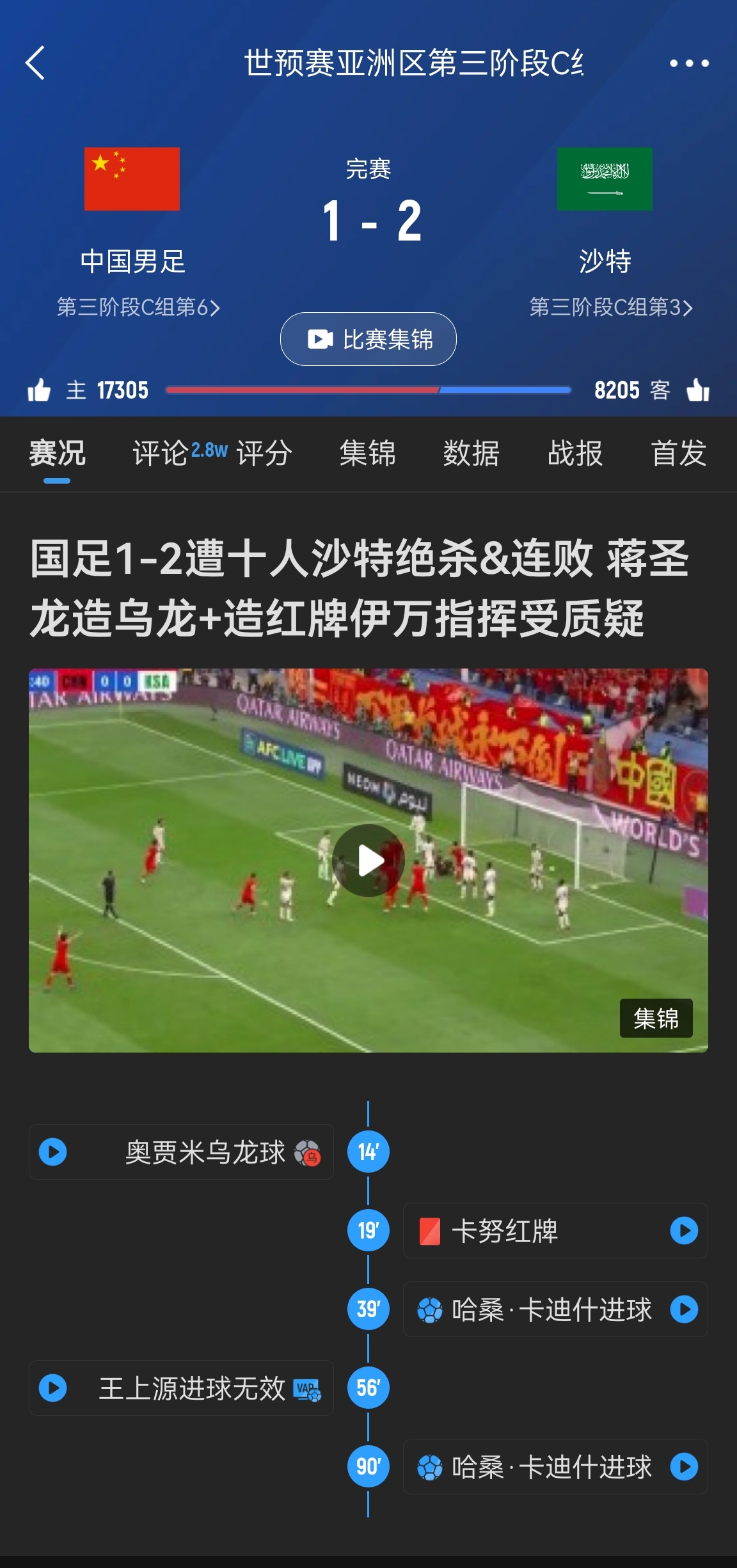  今天什么劇本？首戰(zhàn)沙特也是半場紅牌+蔣光太傷退，最后國足被翻