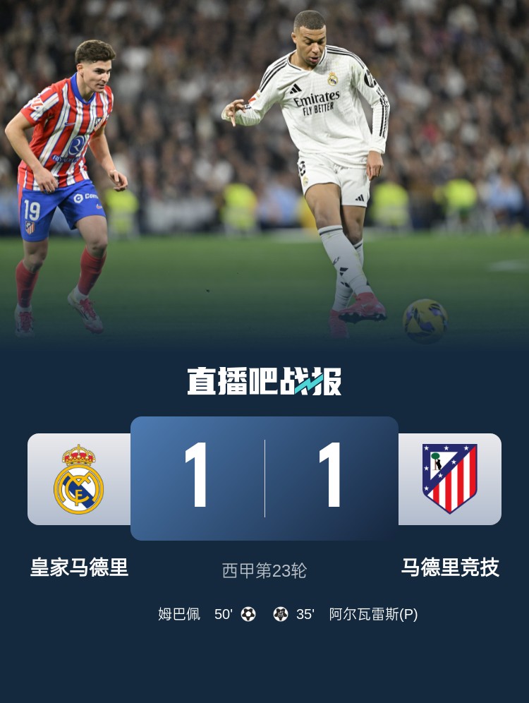  4平1負(fù)！皇馬聯(lián)賽對(duì)馬競(jìng)已5場(chǎng)不勝，4次戰(zhàn)成1-1